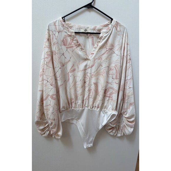 Entro Womens Floral Long Sleeve Bodysuit Top L White & Pink Polyester - Picture 1 of 4